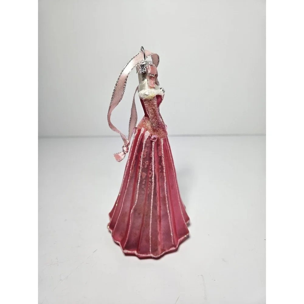 Vintage Disney Aurora Princess Dress Glass Christmas Ornament Pink Ball Gown